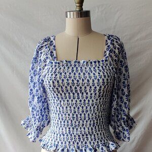 OLIPHANT Flora Blue Smocked Top NWT MSRP